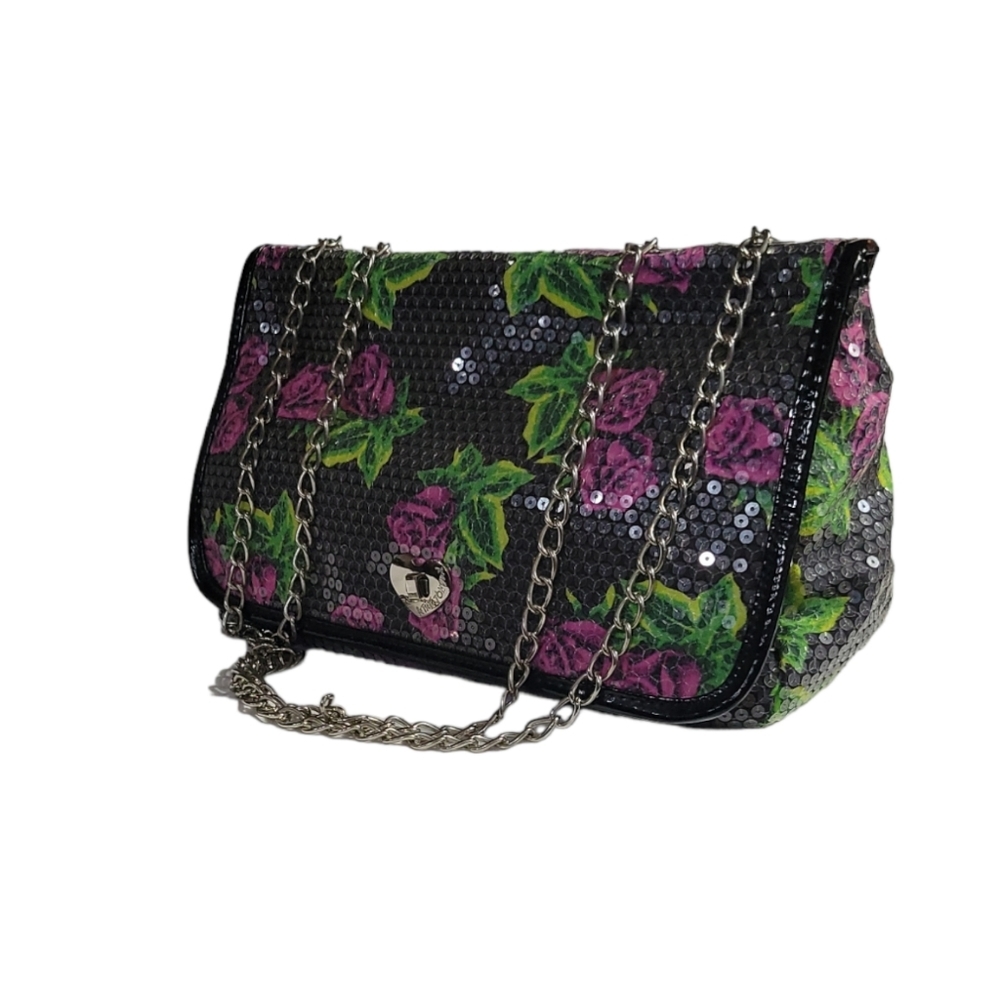 BETSEY Johnson Purple Rose Sequence Embellished Handbag - Picture 9 of 14